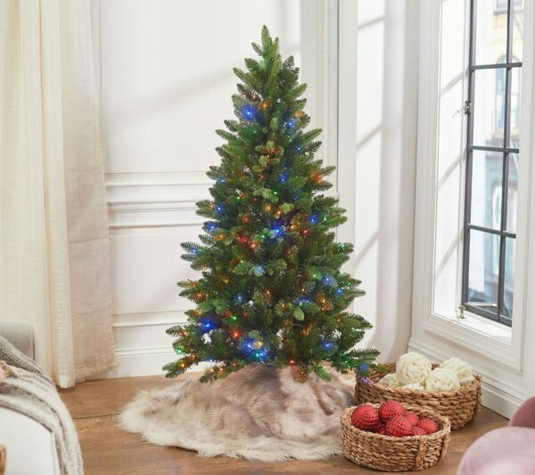 Realistic Green Pre-Lit Christmas Tree with Multicolor Lights – 6ft Classic Glow