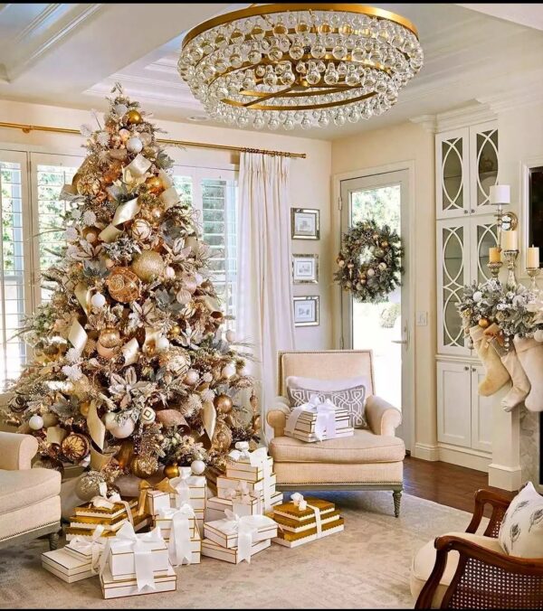Opulent Gold & Ivory Champagne Christmas Tree – 7.5ft Luxury Elegance