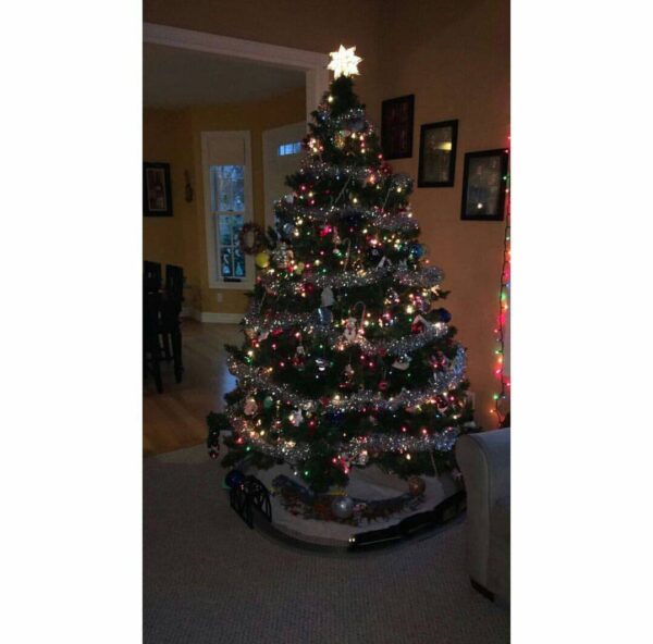 Classic Family Christmas Tree with Multicolor Lights & Tinsel – 7ft Nostalgic Joy